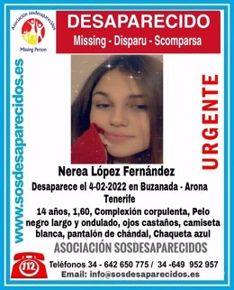 Cartel de búsqueda de la menor Nerea López, localizada este lunes en La Laguna