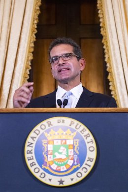 Archivo - 02 August 2019, Puerto Rico, San Juan: New Governor of Puerto Rico Pedro Pierluisi speaks at a press conference after he was sworn in as a governor at the House of Representatives. Photo: -/El Nuevo Dias via ZUMA Press/dpa
