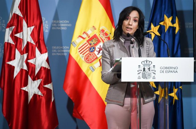 La delegada del Gobierno en Madrid, Mercedes González, durante una rueda de prensa en la sede de la Delegación del Gobierno, a 13 de enero de 2022, en Madrid (España). 