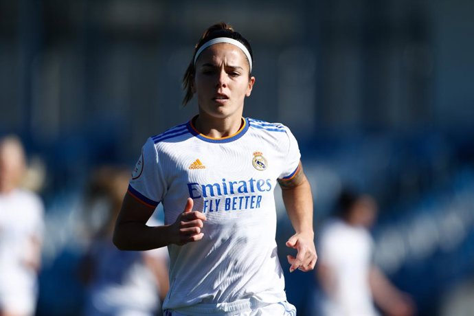 Claudia Zornoza of Real Madrid in action during the Spanish WomenLeague, Primera Iberdrola, football match played between Real Madrid and Real Betis Balompie at Alfredo di Stefano stadium on February 06, 2022, in Valdebebas, Madrid, Spain.