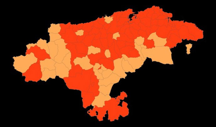 Mapa de municipios cántabros según semáforo Covid