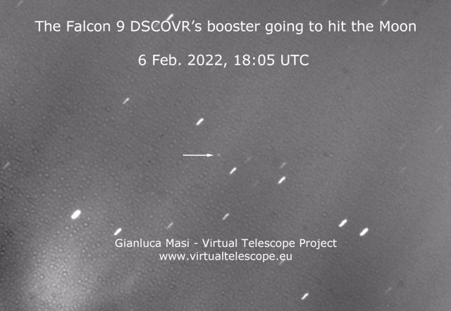 Imagen de la etapa superior de un cohete Falcon 9 en trayectoria de impacto contra la Luna