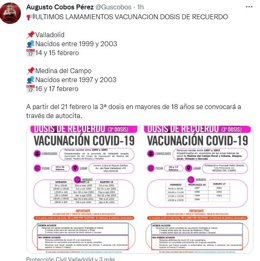 Mensaje del delegado territorial de la Junta sobre los últimos llamamientos para dosis de recuerdo contra el COVID-19 en la provincia de Valladolid.