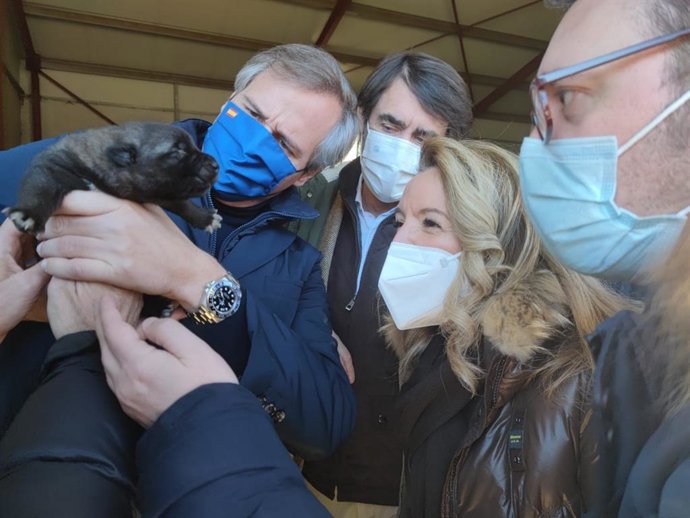 La presidenta del PP de Asturias, Teresa Mallada en un acto de campaña en León junto al vicesecretario nacional de Política Territorial, Antonio González Terol; y el candidato del PP a las Cortes de Castilla y León por León, Juan Carlos Suárez-Quiñones.