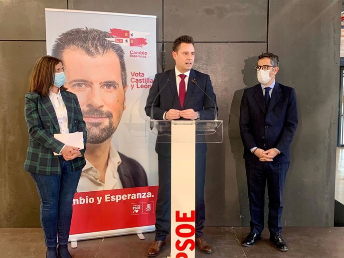 La Secretaria General Del PSOE De Burgos, Esther Peña; El Alcalde De Burgos, Daniel De La Rosa; Y El Ministro De Presidencia, Félix Bolaños.