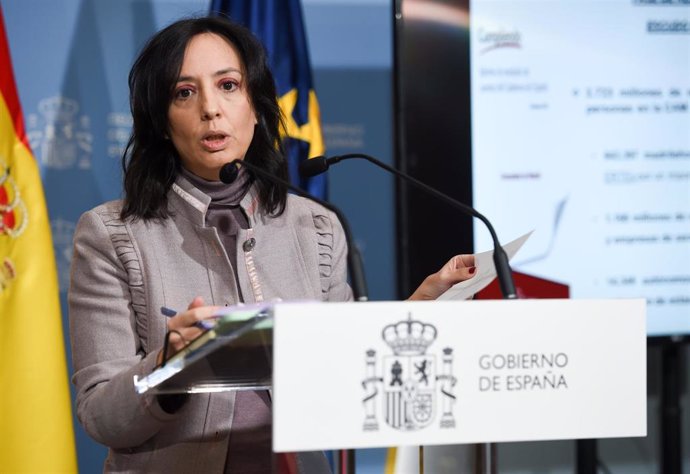 La delegada del Gobierno en Madrid, Mercedes González, durante una rueda de prensa en la sede de la Delegación del Gobierno.