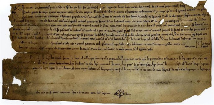 Fragmento del fuero de Puente la Reina, que se puede contemplar en la exposición del Archivo Real y General