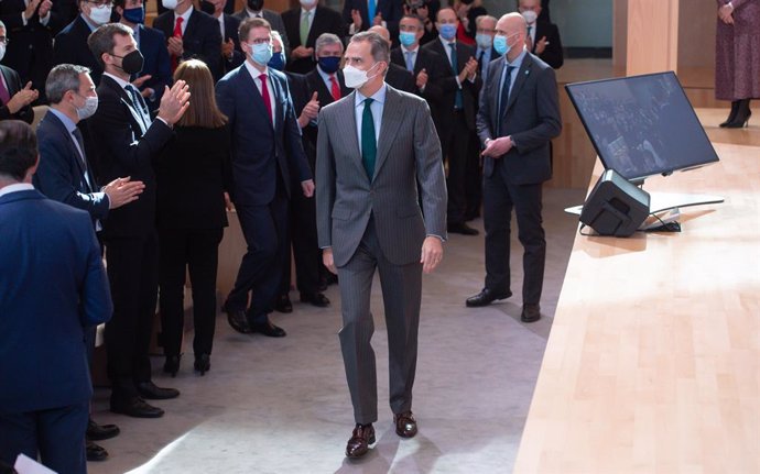 El Rey Felipe VI, a su llegada a la inauguración de la ampliación del Campus IESE, en el Pinar del Cerro del Águila, a 3 de febrero de 2022, en Madrid (España). Con esta modificación, el Campus del IESE Business School de Madrid, triplica sus instalacio