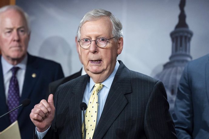 Archivo - 04 August 2021, US, Washington: Senate Minority Leader Mitch Mcconnell speaks during a press conference where Senate Republicans talked about middle class tax hikes. Photo: Michael Brochstein/ZUMA Press Wire/dpa