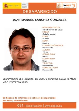 Buscan a un hombre de 48 años desaparecido el 4 de febrero en Getafe