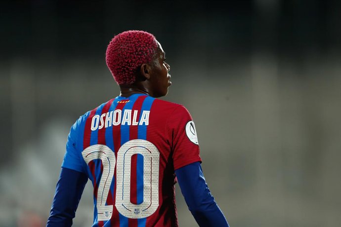 Asisat Oshoala of FC Barcelona looks on during the Spanish Women Supercup, Semi final 1, football match played between FC Barcelona and Real Madrid at Ciudad del Futbol on January 19, 2022, in Las Rozas, Madrid, Spain.