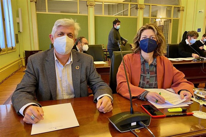 Los diputados del PSIB Enric Casanova y Pilar Sansó, en la Comisión de Turismo y Trabajo del Parlament.