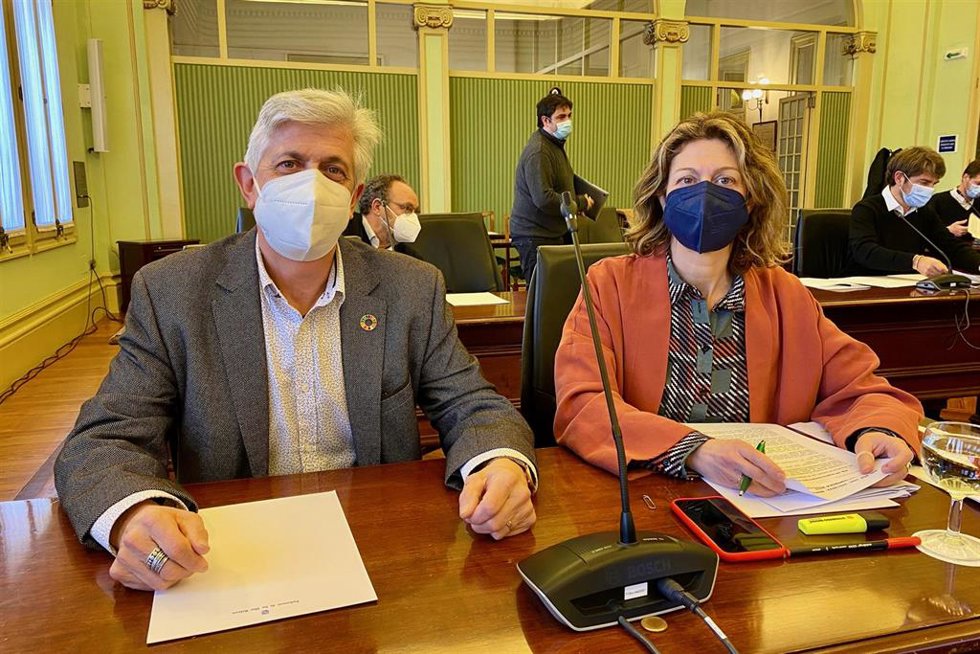 Los diputados del PSIB Enric Casanova y Pilar Sansó, en la Comisión de Turismo y Trabajo del Parlament.