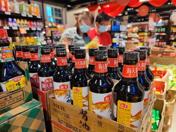 Photo shows the seasonings display area in a Chinese supermarket in Singapore.