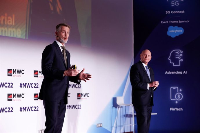 Mats Granryd and John Hoffman presenting at MWC22 Press Conference - Barcelona welcomes back the worlds largest and most influential connectivity event from 28 February to 3 March.