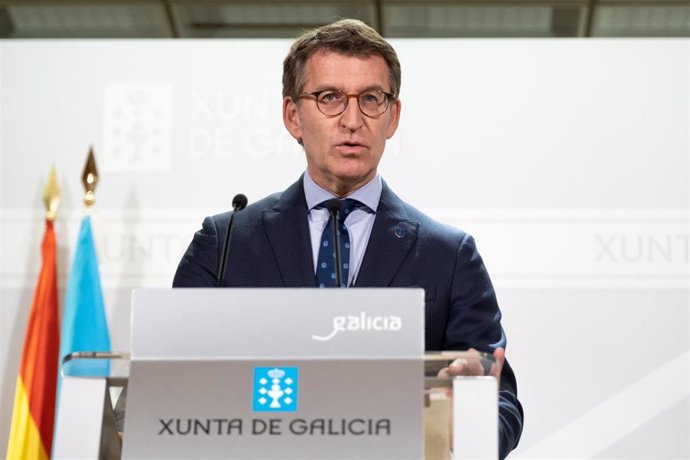 El titular del Gobierno gallego, Alberto Núñez Feijóo, en la rueda de prensa posterior a la reunión del Consello de la Xunta