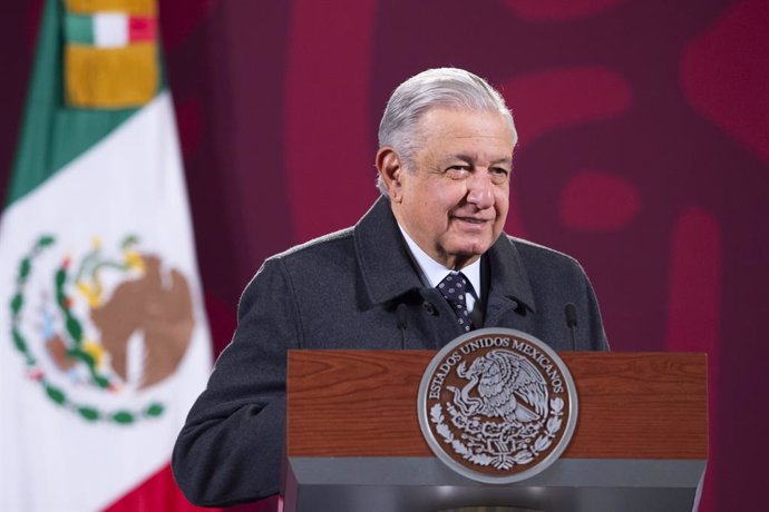 HANDOUT - 17 January 2022, Mexico, Mexico City: Andres Manuel Lopez Obrador, president of Mexico, speaks at a press conference. The head of state has resumed public appearances about a week after his second bout with corona. Photo: ---/Presidencia Méxic