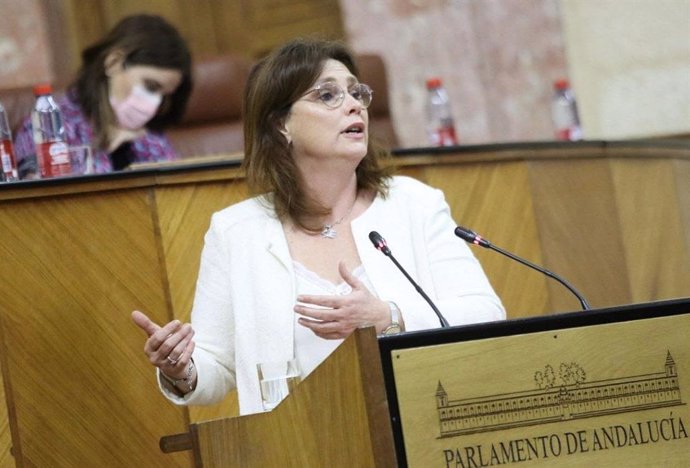 La parlamentaria de Cs, Mar Sánchez, este jueves en el Pleno del Parlamento en su defensa de la PNL sobre Educación Infantil de 0 a 3 años.