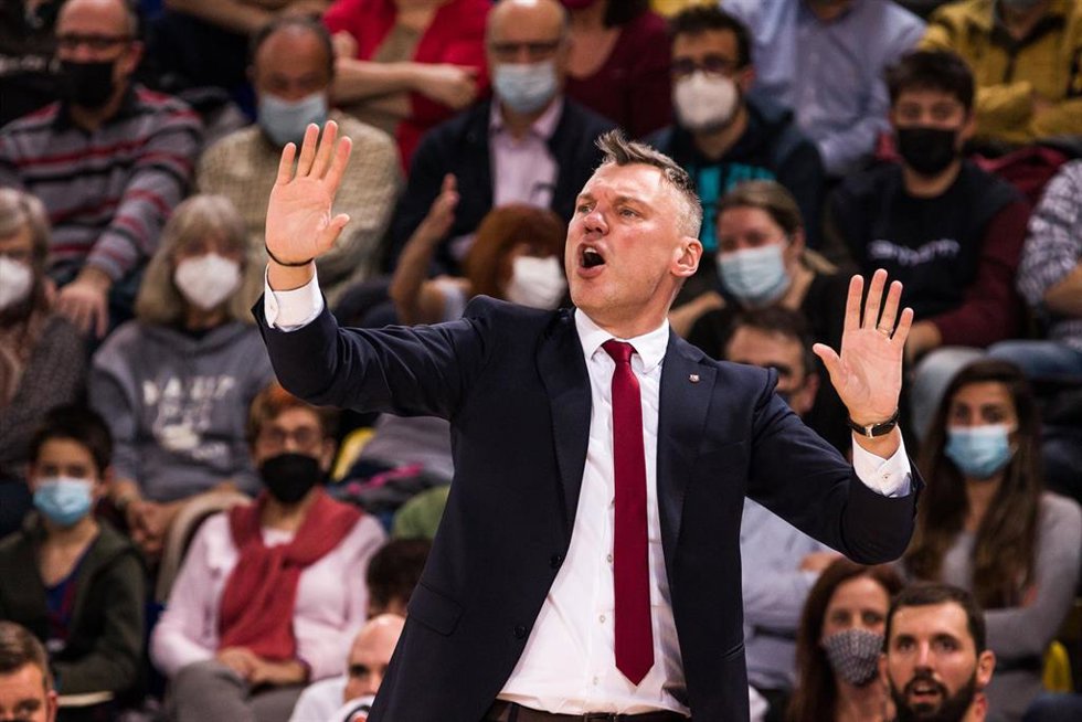El entrenador del Bara Sarunas Jasikevicius en un partido de la Euroliga en el Palau Blaugrana
