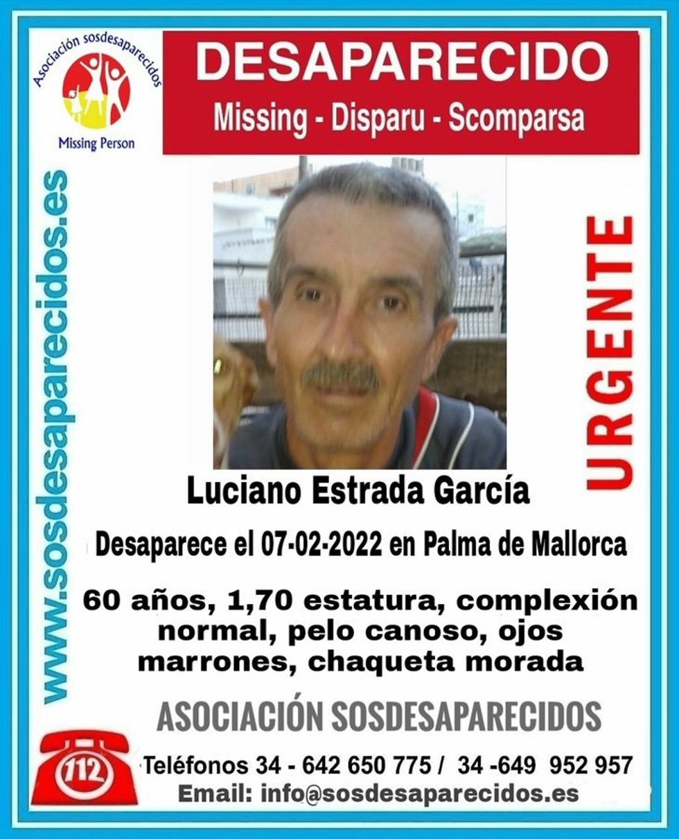 La asociación SOSDesaparecidos alerta de la desaparición de Luciano Estrada García.