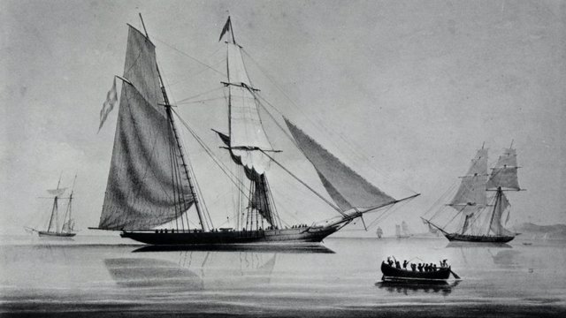 Una ilustración de principios del siglo XIX muestra un barco de esclavos y una canoa que transportaba africanos esclavizados.