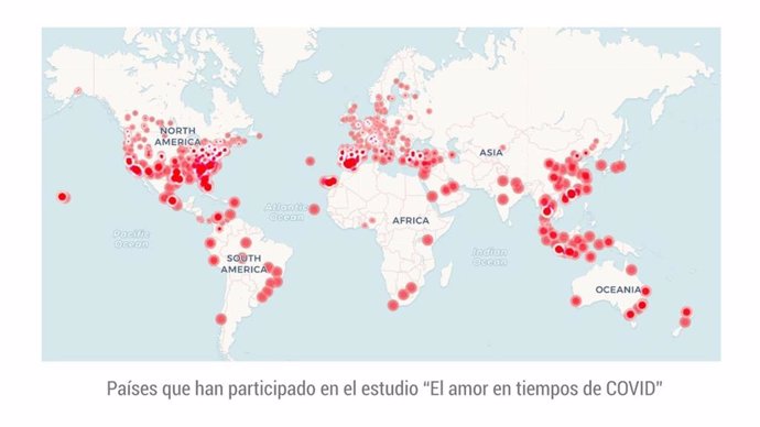 Mapa de los países que han participado en el estudio 'El amor en tiempos de covid'.