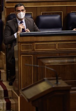 El presidente del Gobierno, Pedro Sánchez, en una sesión plenaria en el Congreso 
