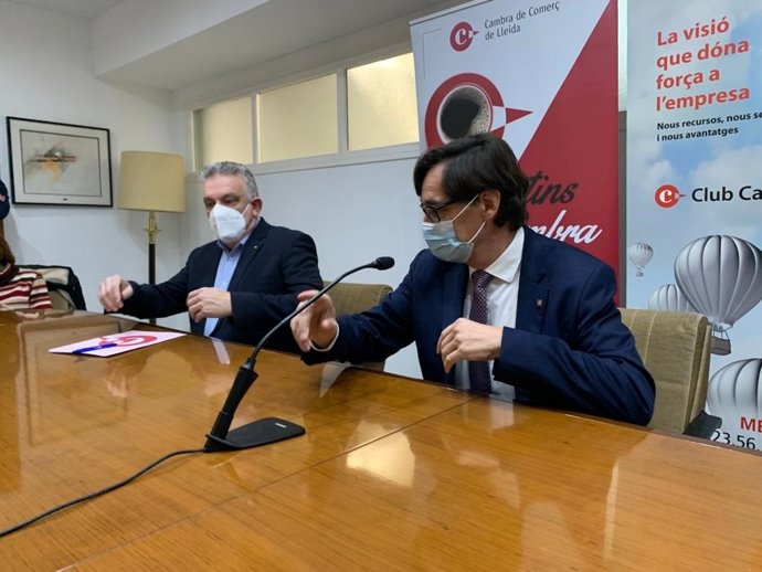 El president de la Cambra de Comer i Indústria de Lleida,  Jaume Saltó, i el primer secretari del PSC, Salvador Illa