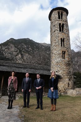 La ministra d'Exteriors d'Andorra, Maria Ubach; el cap de govern d'Andorra, Xavier Espot; el president de la Generalitat, Pere Aragons, i la consellera d'Acció Exterior i Govern Obert, Victria Alsina