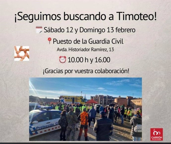 Cartel para anunciar dos nuevas batidas para intentar localizar a Timoteo Pérez.