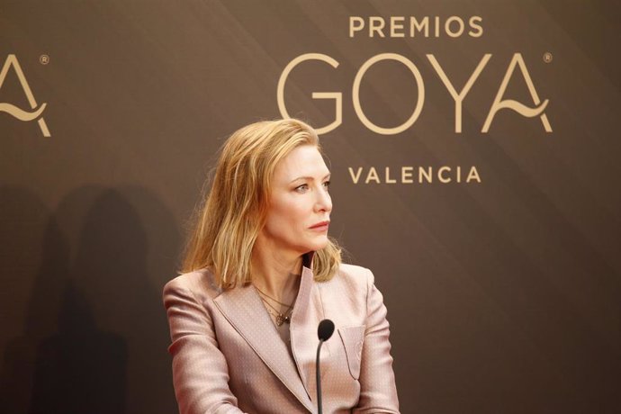 Cate Blanchett, primer Goya Internacional, realiza una rueda de prensa en Les Arts de Valencia a 12 de Febrero en Valencia (España)