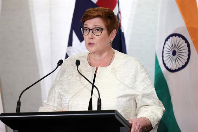 Australian Minister for Foreign Affairs Marise Payne speaks to media during a press conference following a meeting of the Quadrilateral Security Dialogue (Quad) foreign ministers in Melbourne, Saturday, February 12, 2022. (AAP Image/Con Chronis) NO ARCH