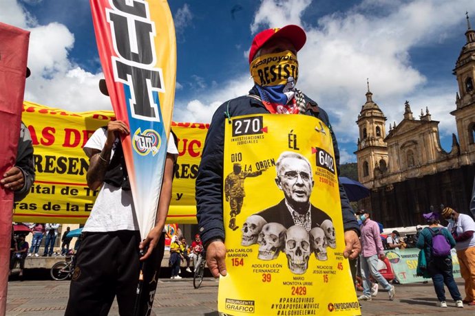 Manifestación del sindicato Central Unitaria de Trabajadores (CUT) en Colombia durante el paro nacional
