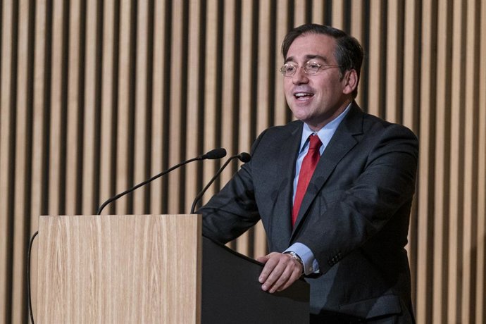 El ministre d'Afers exteriors, Unió Europea i Cooperació, José Manuel Albares, en un acte a la seu del Ministeri el passat 3 de febrer de 2022, a Madrid