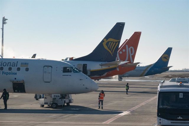 Aviones en el Aeropuerto Internacional de Borispol, en Kiev