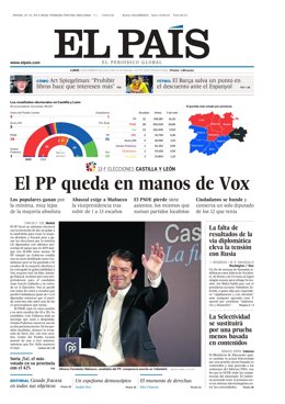 Portada El País, lunes 14 de febrero de 2022