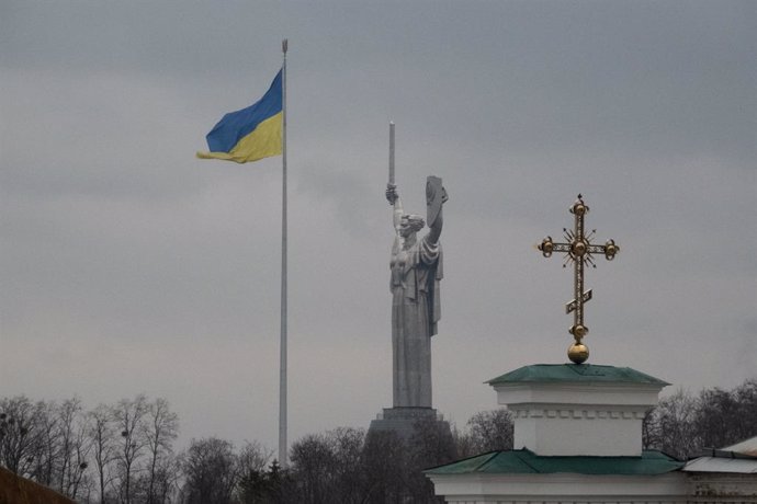 Bandera de Ucrania en Kiev