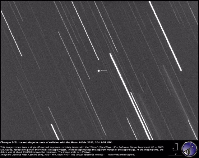 Imagen de la etapa del cohete Larga Marcha que impactará en la Luna