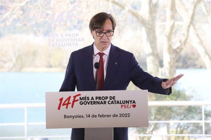 El primer secretari del PSC, Salvador Illa, en la roda de premsa a Banyoles (Girona)