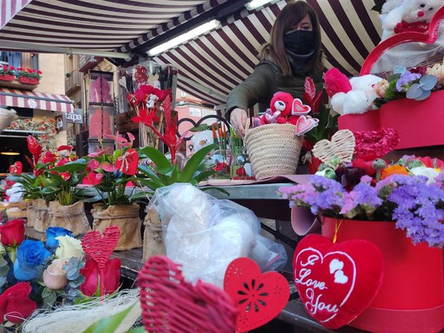 Una floristería de Murcia el día de San Valentín