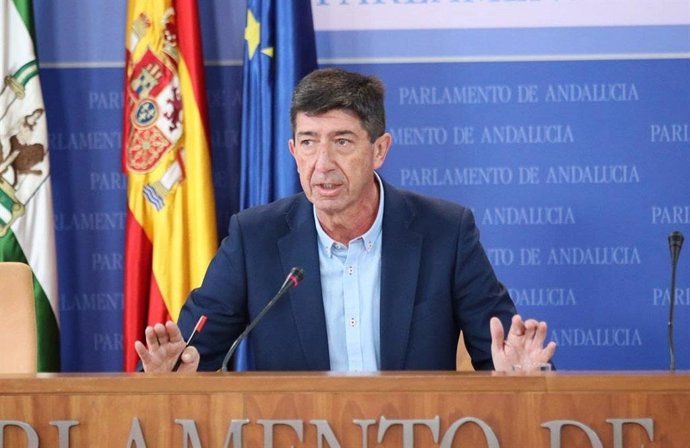 El vicepresidente de la Junta y coordinador de Cs en Andalucía, Juan Marín, en una rueda de prensa.