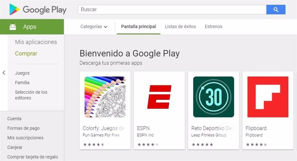 Captura de la tienda de aplicaciones de Android Google Play Store