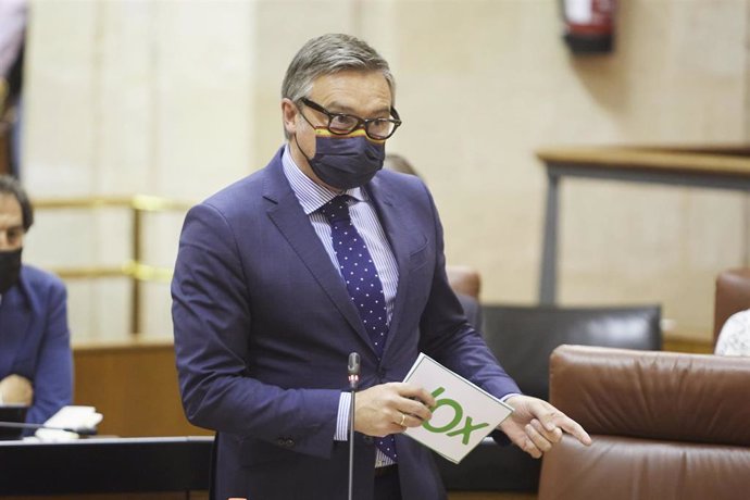 El portavoz del Grupo Parlamentario Vox, Manuel Gavira, durante la Sesión Plenaria Ordinaria en el Parlamento de Andalucía, a 9 de febrero de 2022 en Sevilla (Andalucía, España)