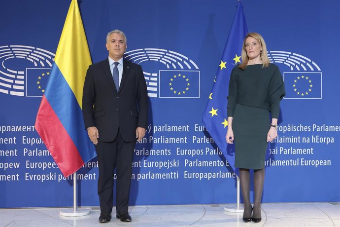 Roberta Metsola recibe a Iván Duque, presidente de Colombia