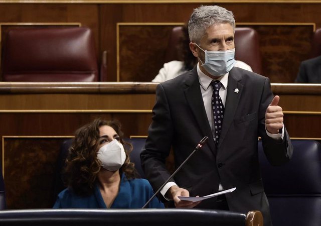 El ministro del Interior, Fernando Grande-Marlaska, interviene en una sesión plenaria en el Congreso de los Diputados