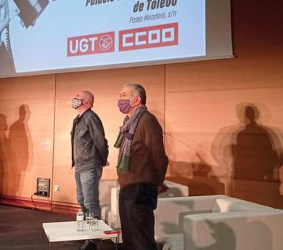 El secretario general de CCOO, Unai Sordo, y su homólogo en UGT, Pepe Álvarez, en Toledo.