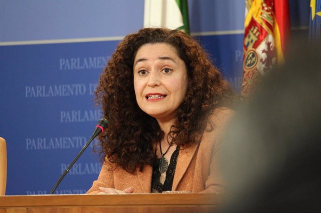 La portavoz parlamentaria de Unidas Podemos por Andalucía, Inmaculada Nieto, en rueda de prensa.