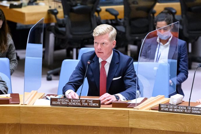 El enviado de la ONU para Yemen, Hans Grundberg, durante una comparecencia ante el Consejo de Seguridad de Naciones Unidas