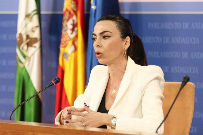 La portavoz parlamentaria de Ciudadanos (Cs) en Andalucía, Teresa Pardo, en rueda de prensa.