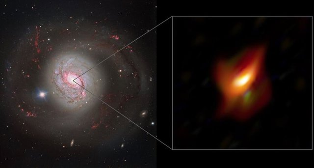 La galaxia Messier 77 y una visión más de cerca de su núcleo activo